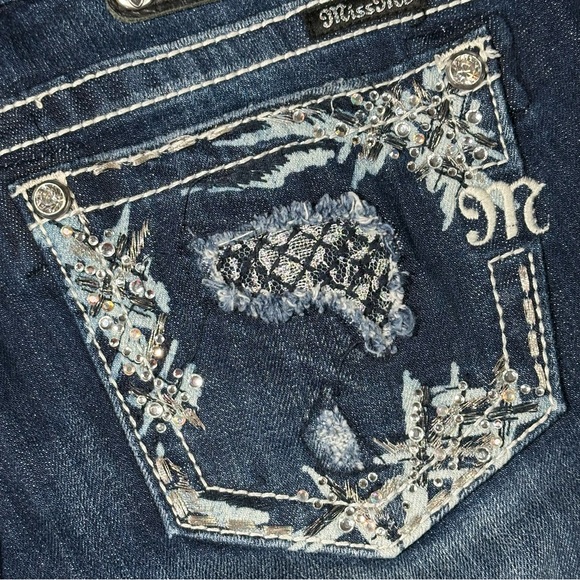 MISS ME Lace & Rhinestone Low Rise Signature Straight Leg Jeans 29 - Picture 12 of 14